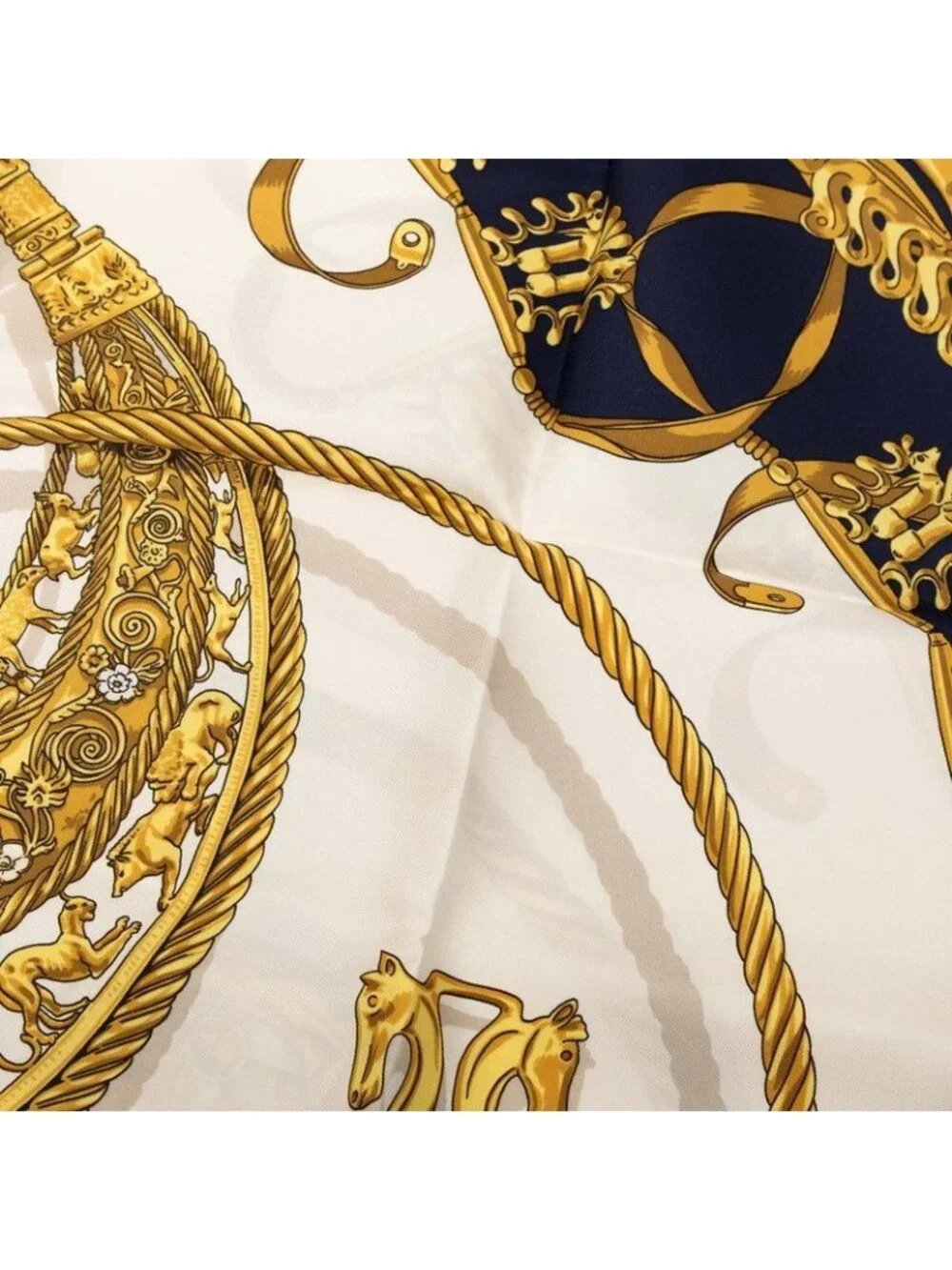 Hermes Carre 90 les Cavaliers D'or Yellow Golden Knight Scarf Navy Multicolor - Picture 6 of 8